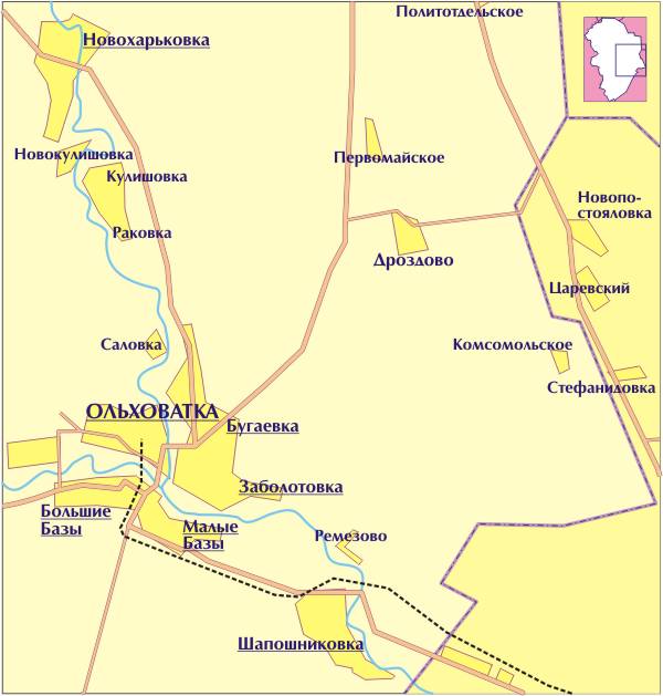 Карта ольховатского района воронежской области с водоемами
